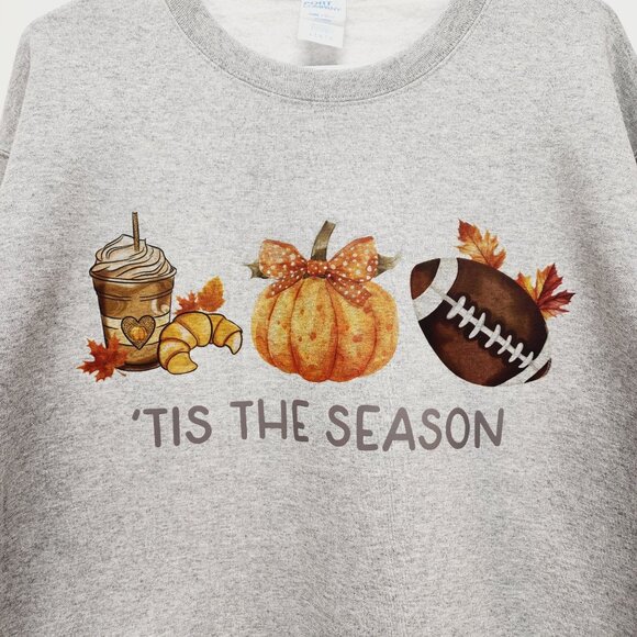 Tis' The Season Pumpkin Spice Leaves Football Stars Unisex Sweatshirt Size L - Picture 5 of 11